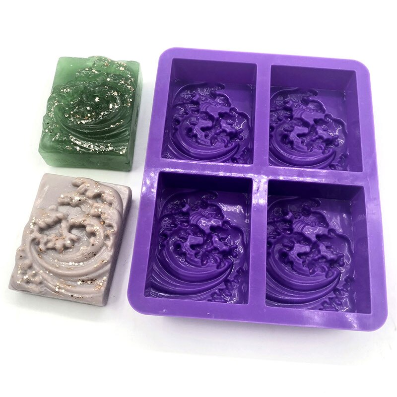 4 Cavity 3D Wave Emboss Aromatherapy Rectangular Soap Molds Silicone Soap Mold For Soaps Making
