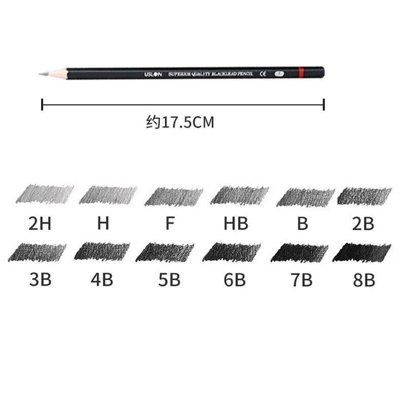12PCS/Box Sketch Pencil Set Student Art Drawing Sketch Pencil 2H/H/F/HB/B/2B/3B/4B/5B/6B/7B/8B/Multi-Specification Set
