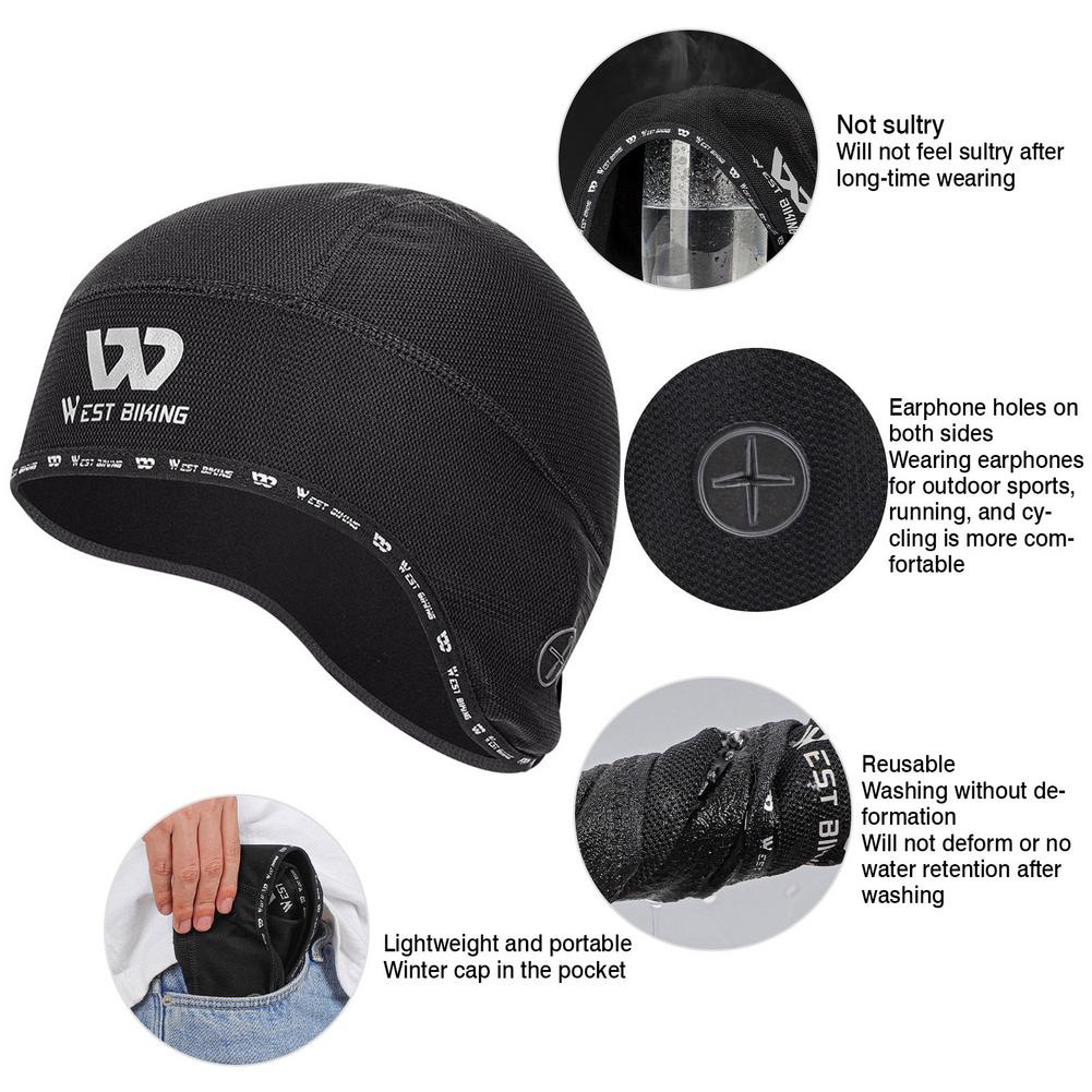 Skull Cap Helmet Liner Beanie with Ear Covers Earphone Hole