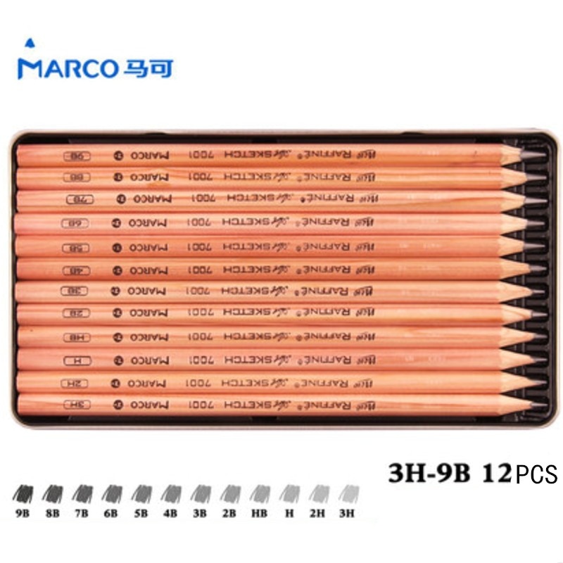 Marco 12 Pcs 3H-9B Potloden Art Tekening Schets Beste Niet giftig Standaard Potloden Voor School Student Schets