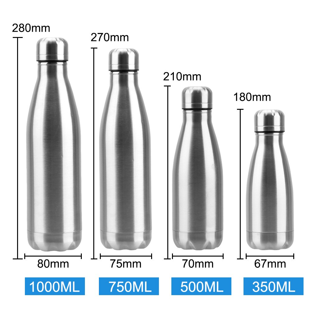 350/500/750/1000Ml Roestvrijstalen Enkele Muur Water Fles Koud Water Cola Fles Vacuüm fles Voor Kids School