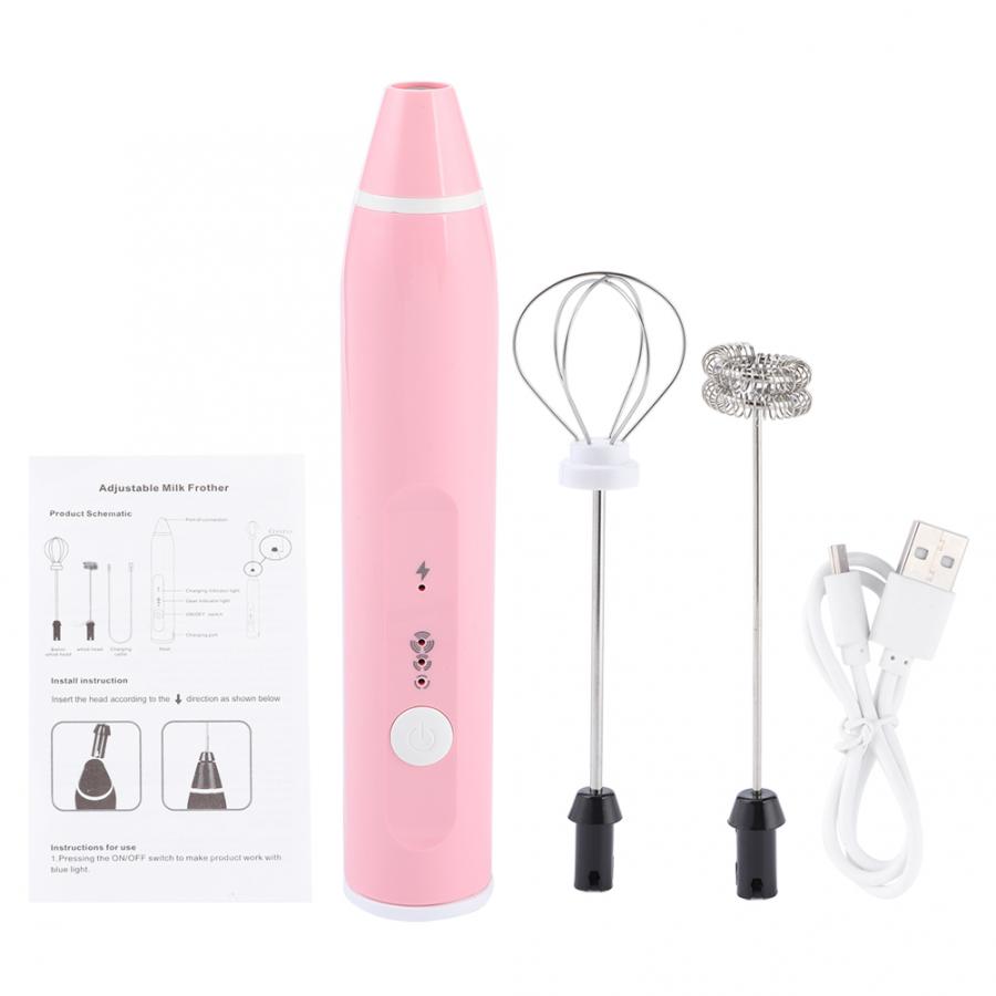 Rechargeable Electric Milk Frother Coffee Mixer Portable Egg Beater Household Kitchen Utensils For Coffee, Latte, Cappuccino: Pink
