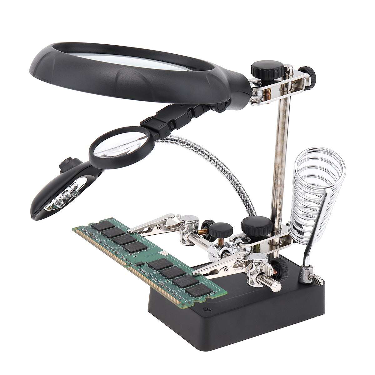 Lupa de soldadura 3 en 1, lupa auxiliar de Clip con luz LED, lupa de escritorio de mano, soldador de hierro, 10X