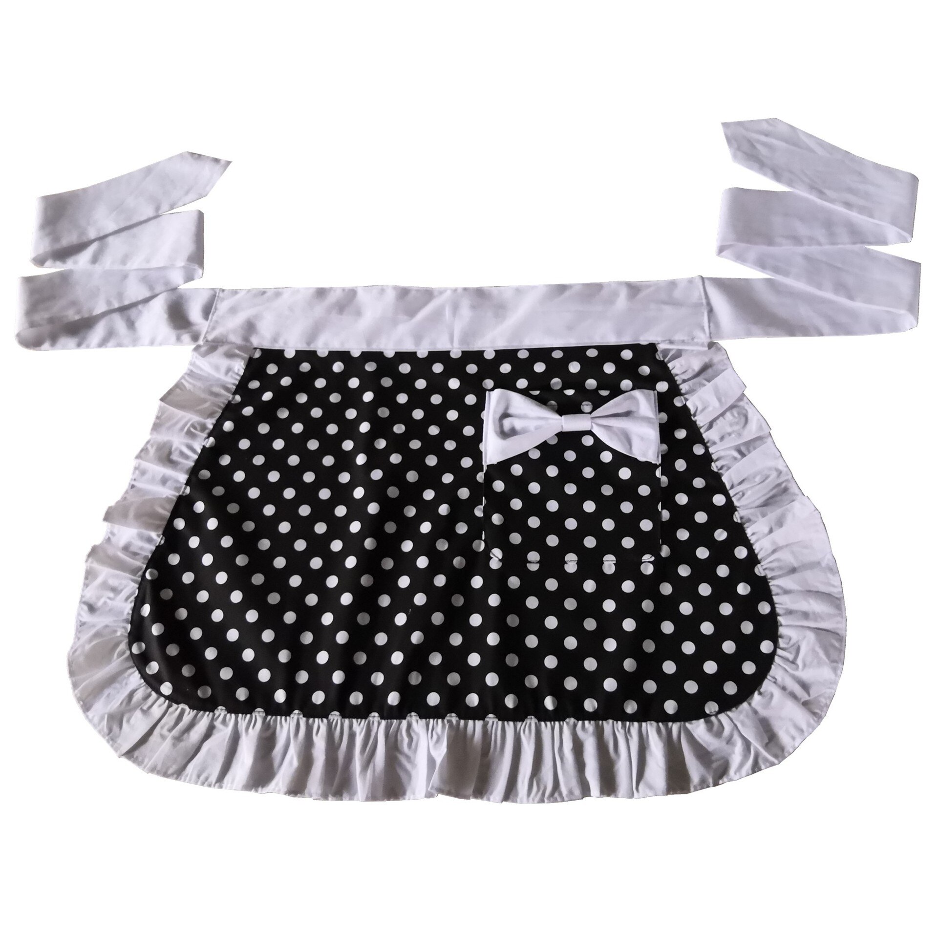 Cute Princess Polka Dots Apron Lace-up Bowknot Cloth Half-length Housekeeping Restaurant Cooking Work Cleaning Tools Aprons: white