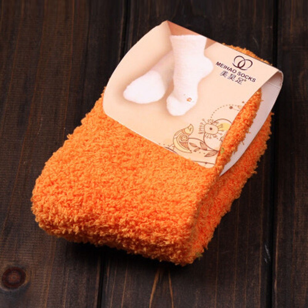Chaussettes duveteuses pour femmes et filles, douces et chaudes, couleur Pure, pour la maison, #30: Orange