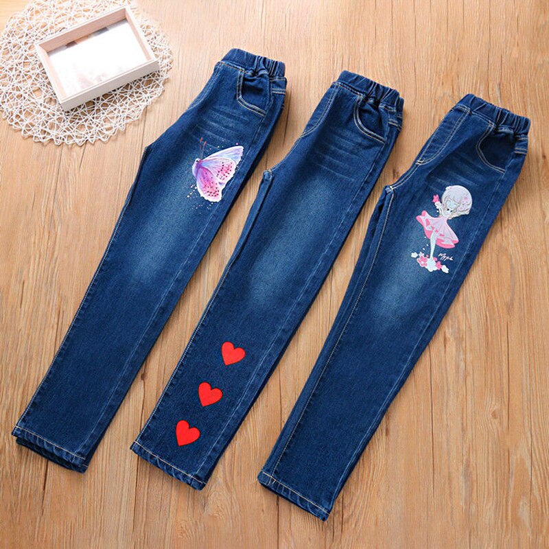 Pantalones vaqueros para niña de 3 a 12 años, modelos de primavera y otoño, pantalones grandes para niño, pantalones de pierna recta estampados