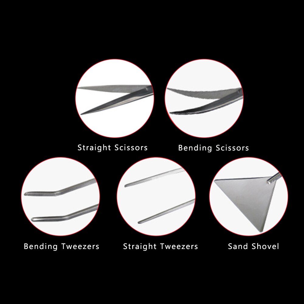 5 stuks aquarium onderhoudsset, gereedschapsset voor aquarium, pincet, schaar voor levende planten, gras, gereedschapsset voor aquariumhouders