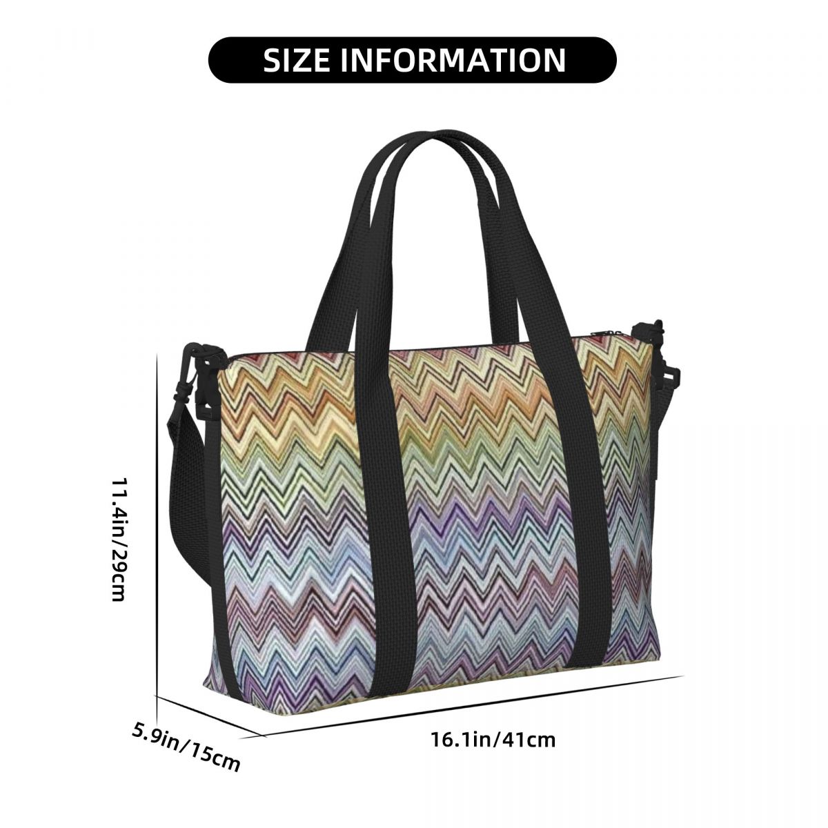 Bolso de mano de playa personalizado Boho Chic moderno en Zigzags para mujer, bolsas de compras de viaje multicolores geométricas para gimnasio Extra grande