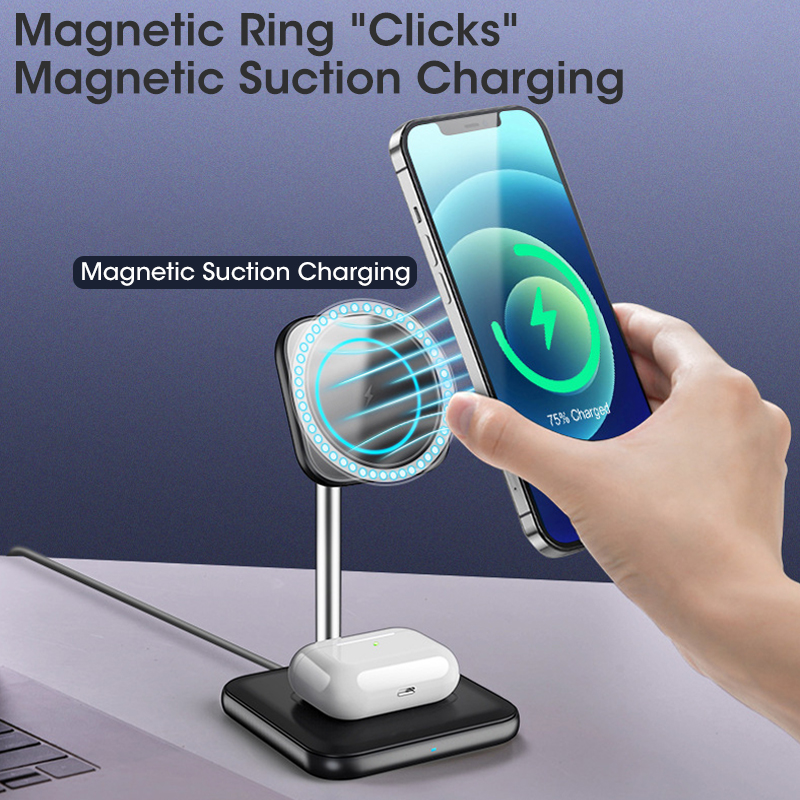 15W Magnetische Drahtlose Schnelle Ladegeräte Halfter für iPhone 12 13 Profi 2 in 1 Drahtlose Ladegerät Telefon Kopfhörer Uhr Ladung Niedrige Sitz