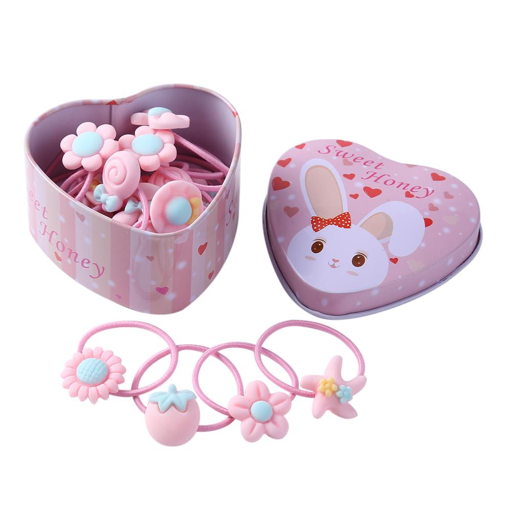 20 pièces/ensemble filles bandes de cheveux bandes de caoutchouc avec boîte mignon dessin animé enfants élastique bandeau infantile chouchous chapeaux enfants bandeau: Pink