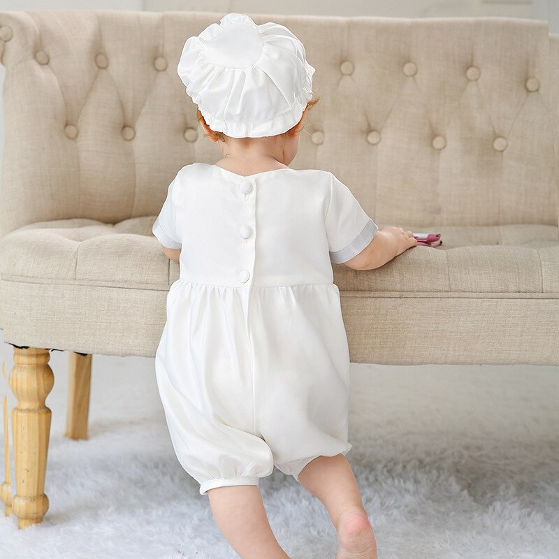 Baby Boys Christening Outfits For Birthday Party Romper + Hat Formal Gentleman Suits Baptism Boy Church Clothes