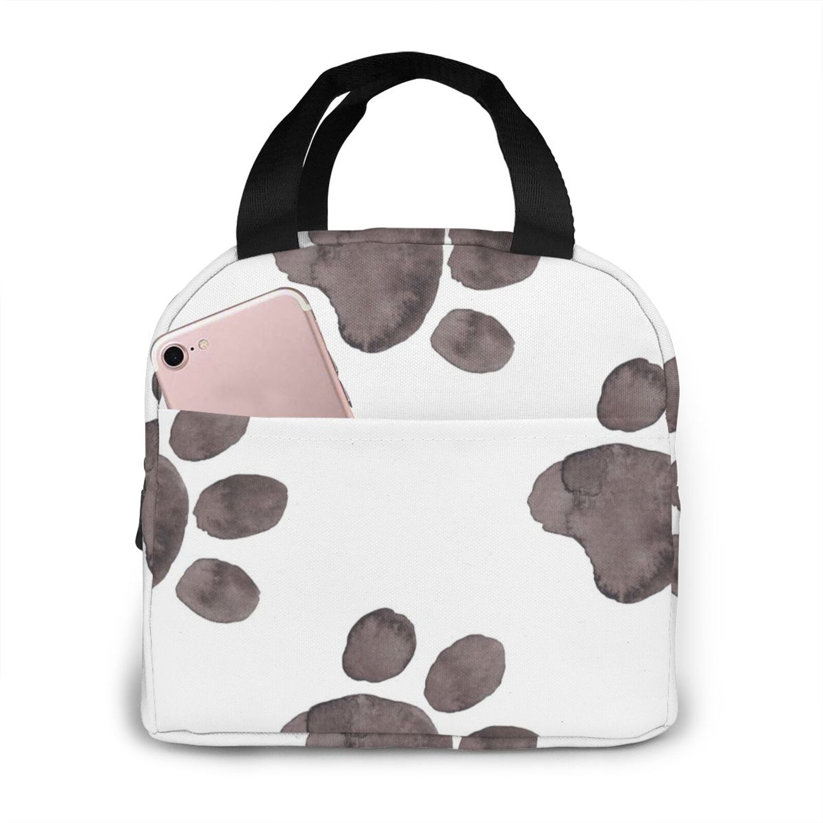 Bunte Hunde Pfoten Kühler Mittagessen Kasten Tragbare Isolierte Mittagessen Tasche Thermische Lebensmittel Picknick Mittagessen Taschen: Schwarz3