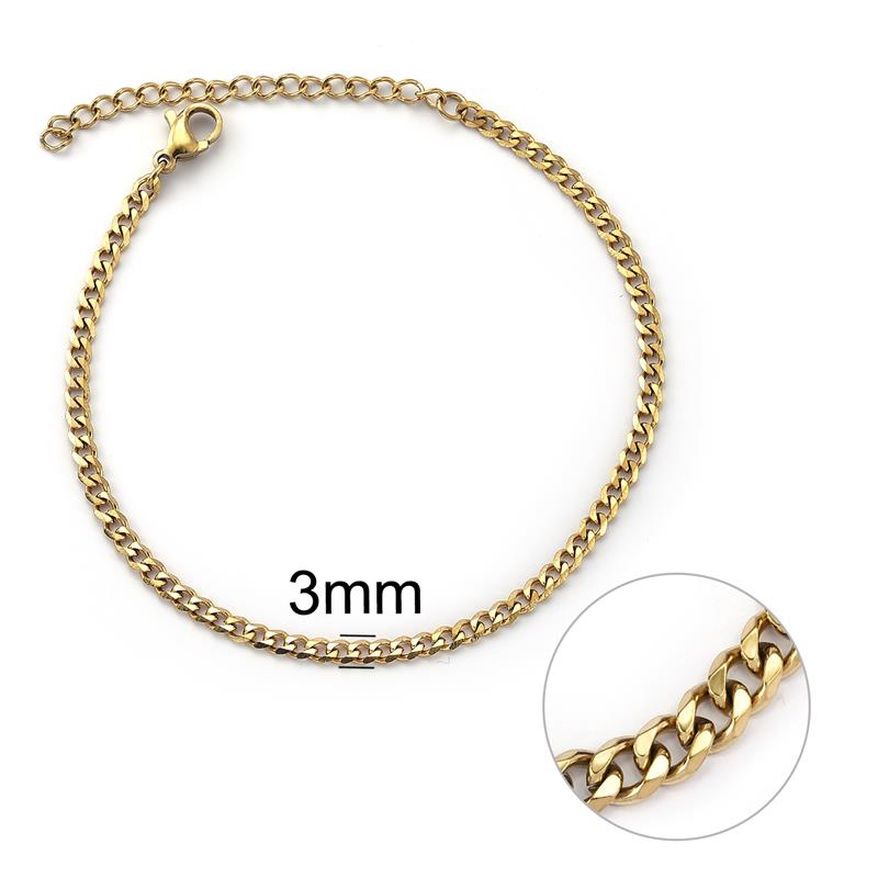 Jiayiqi Mode Cubaanse Ketting Armband Voor Mannen Vrouwen Rvs Mannelijke Sieraden 3/5/7Mm Verstelbare Bangle armbanden Op Hand: 3mm Gold