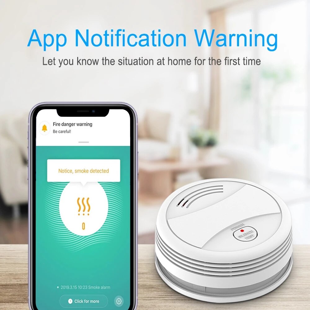 Tuya røykvarsler frittstående wifi røyk temperatur detektor sensor for smart hjemmekontor trådløs røyk sensor alarm system
