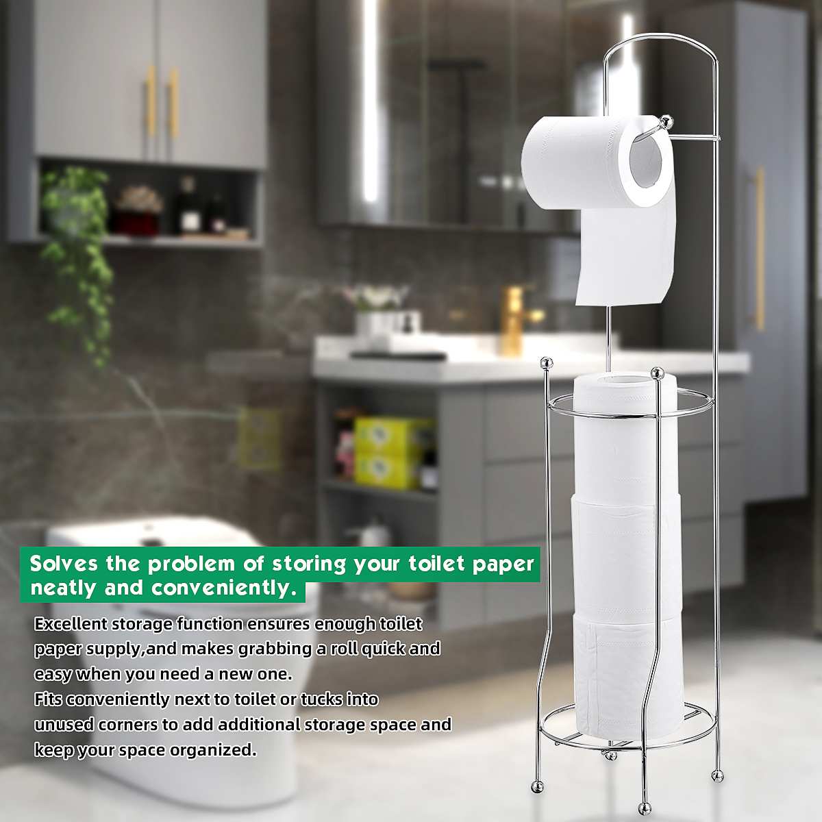 Metal Floor Standing Paper Roll Stand Storage Toilet Paper Towel Storage Stand Organizer Rack Bathroom Vertical Roll Holder