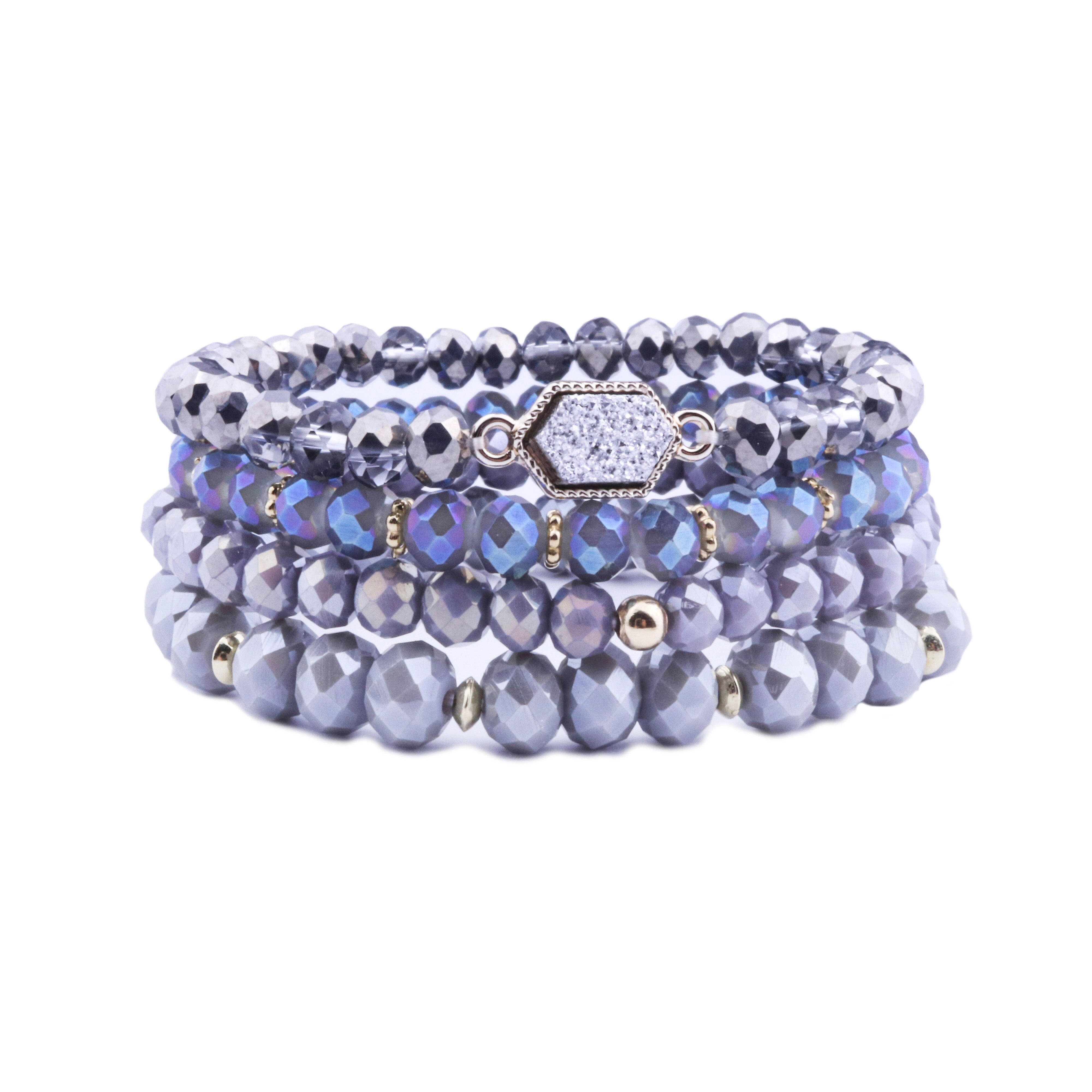 WIW 4 unids/set estirable de cuentas de cristal pulseras combinadas Pack de de las mujeres de alivio del estrés Yoga: Gray