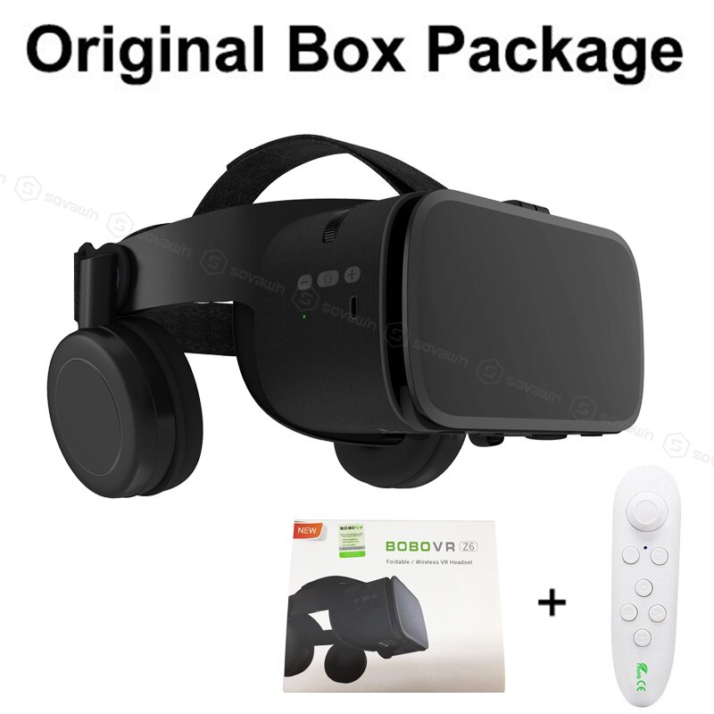 Bobo vr  z6 trådløs bluetooth 3d briller virtual reality til smartphone fordybende stereo vr headset pap til iphone android: Med hvid 035