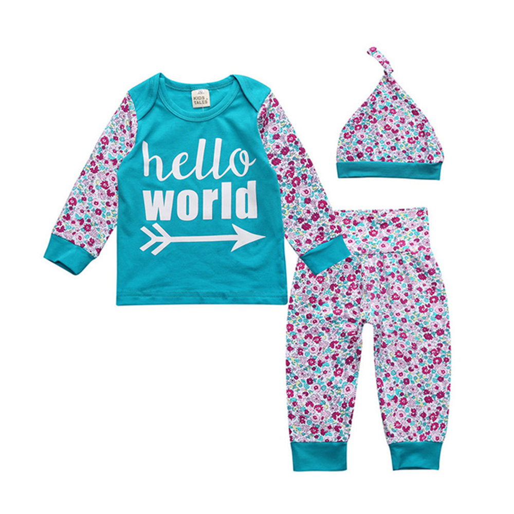 Meisje Baby Pyjama Bloemen Pak Jas Broek Hoed Baby Kinderkleding Van De Meisjes