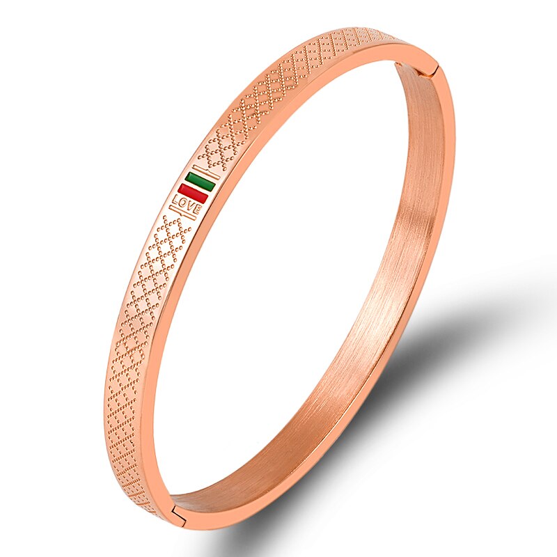 Pulsera clásica de resina esmaltada para hombre y mujer, brazalete de acero inoxidable dorado, color rojo y verde, joyería de lujo: Rose Gold 16cm