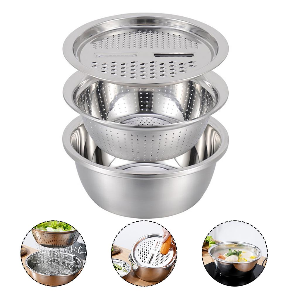 3Pcs Keuken Zeef Wastafel Set Rvs Pot Groente Cutter Slicer Mand Rasp Zeef Rijst Wassen Filter Keuken Tool: Default Title