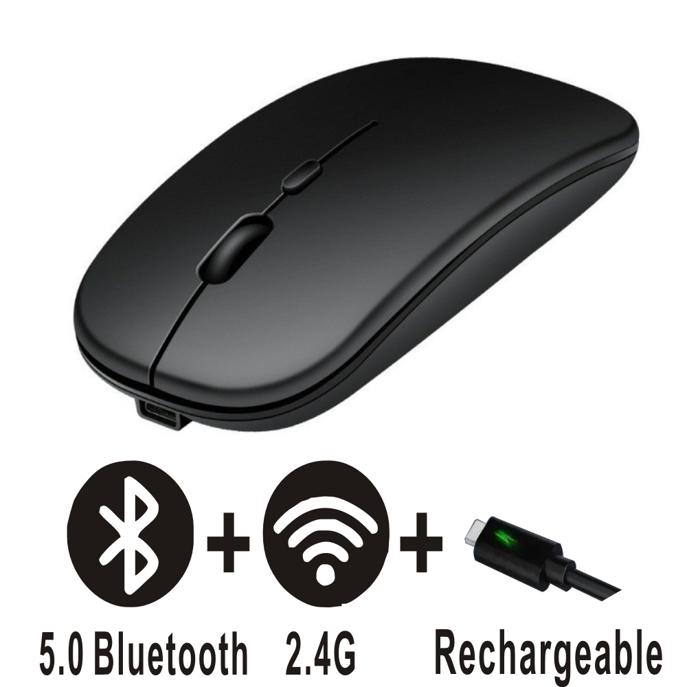 Bezprzewodowa mysz Bluetooth z akumulatorem i podwójnym trybem 5.2, cicha, ergonomiczna mysz do gier komputerowych 2,4 USB do laptopów PC