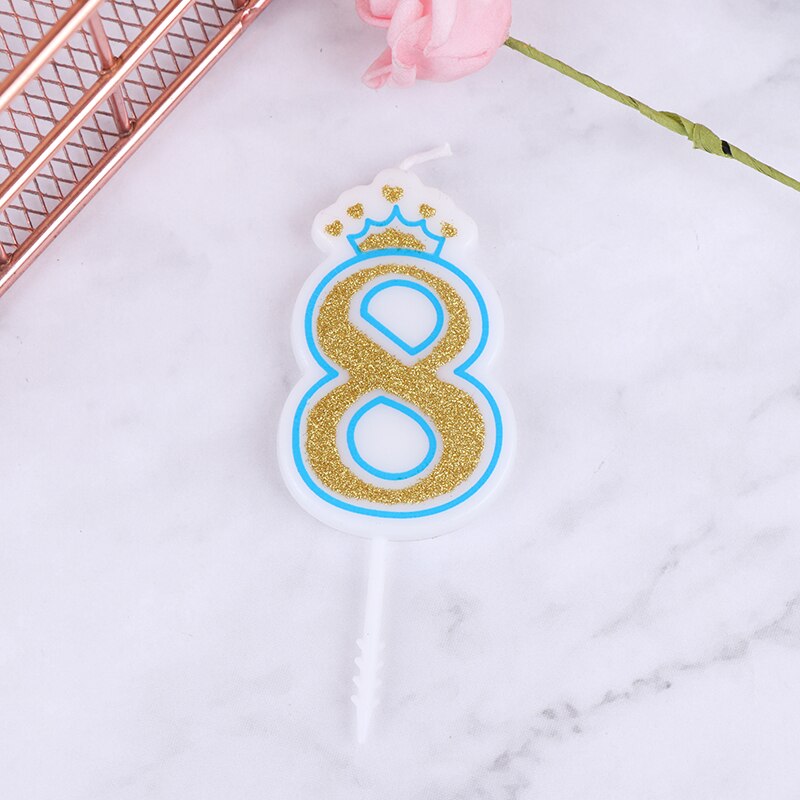1PC Blue Pink Cake Number Candle Birthday Party 0 1 2 3 4 5 6 7 8 9 Anniversary Cake Numbers Age Candle Party Decoration: 9