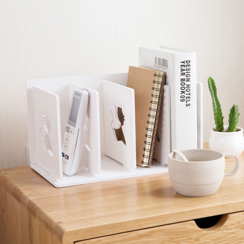DIY Assembly Storage Rack White Wood Plastic Board Book Organizer Bookshelf Waterproof 5 Layer Storage Holder for Desk, Office