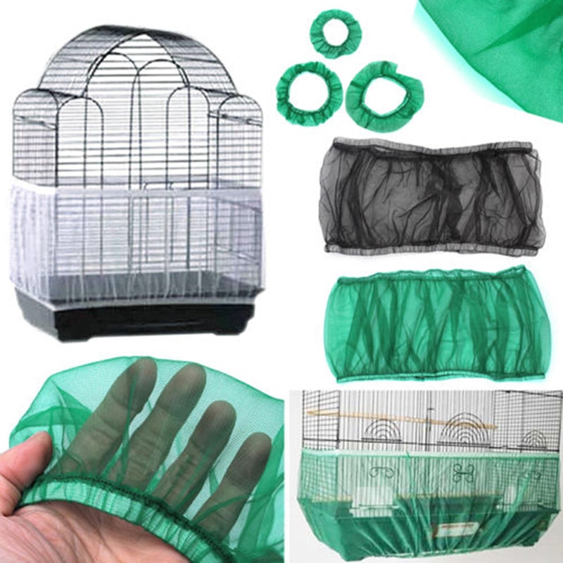 Receptor de semillas de malla de nailon, funda de loro suave y fácil de limpiar, tela aireada de malla para jaula de pájaros, suministros para pájaros