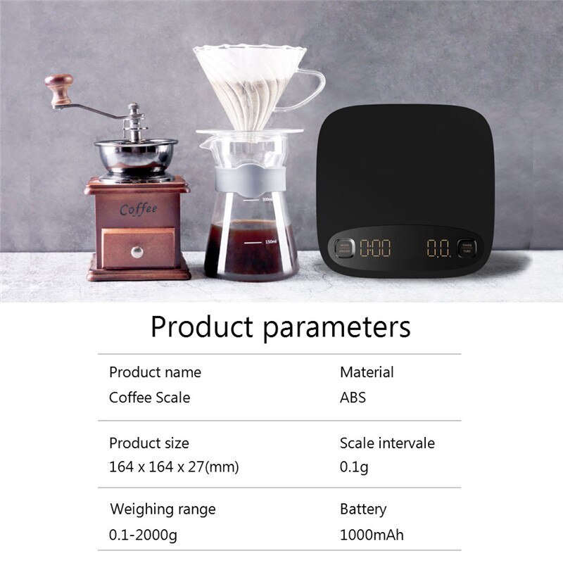 2KG/0.1g Coffee Scale with Timer Smart Drip Coffee Scale Precision Coffee Pot Scale Household Portable Digital Kitchen Scales