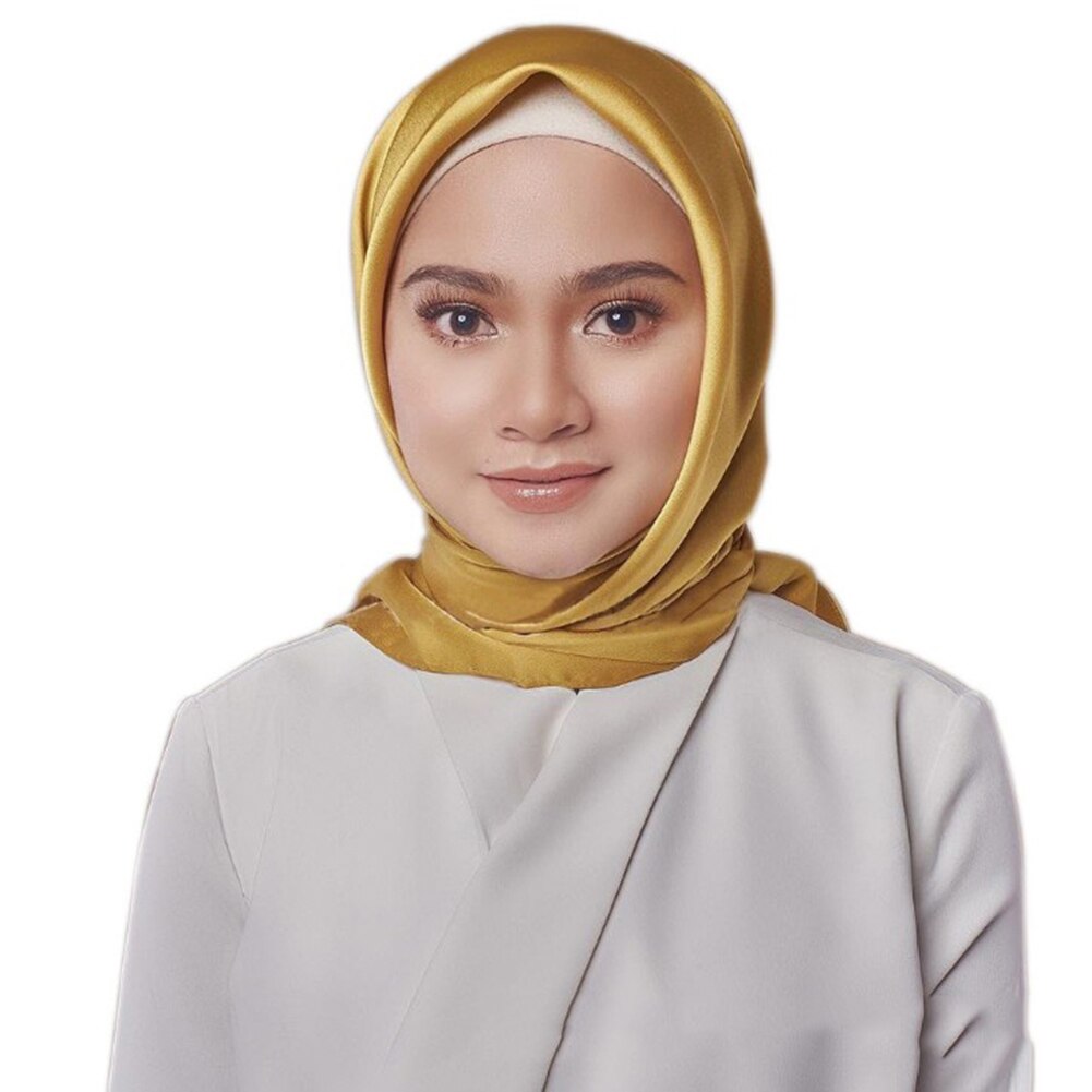 Neliönmuotoinen huivi kääre naisten suuret satiini silkkihuivit yksivärinen muslimi hijab huivi femme huivi elegantti kaulahuivi pehmeä huivi: Keltainen