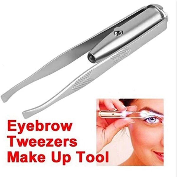 1 PC de LED de acero inoxidable Clip para ceja pinzas pelo eliminación iluminación LED pestañas Clip herramientas de maquillaje Facial cabello cejas pestañas