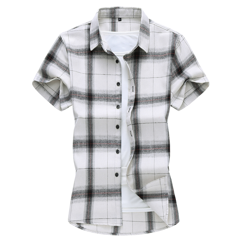 Plus size 5xl 6xl 7xl kortärmad herrskjorta sommaren ledig rutig skjorta herrkläder