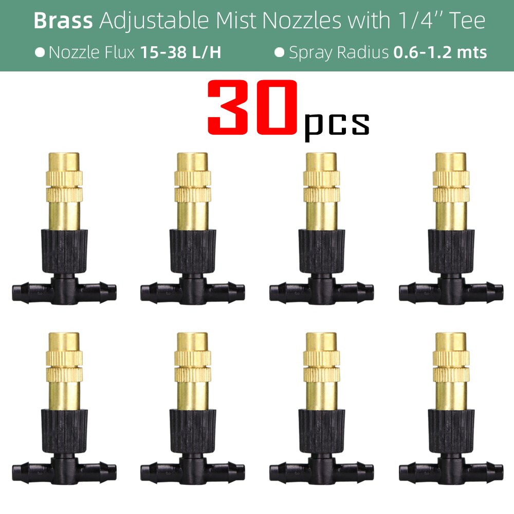 15-250PCS Adjustable Copper Misting Nozzle w/ 4/7mm Plastic Tee Connector Brass Watering Irrigation Sprinkler Cooling Nozzle: Red