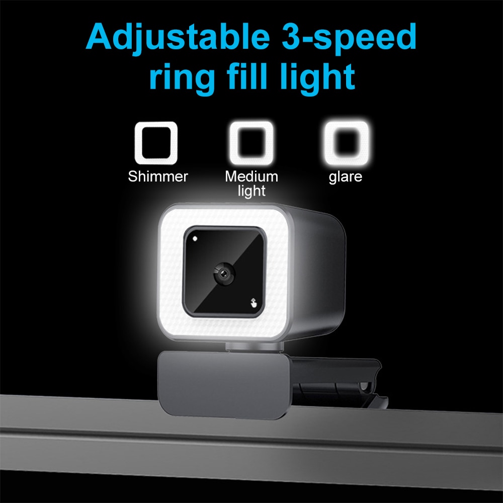 4k webcam anel de luz 2k completa hd capa autofoco web câmera anel luz de preenchimento usb computador computador portátil vídeo webcam com microfone