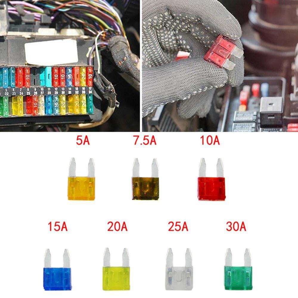 Mini Auto Sicherung 5A 7,5 EINE 10A 15A 20A 25A 30A Ampere mit Typ Kasten Auto W9T5 Klinge Sortiment Clip einstellen Sicherungen Lkw SUV Fahrzeug Boa R4G6