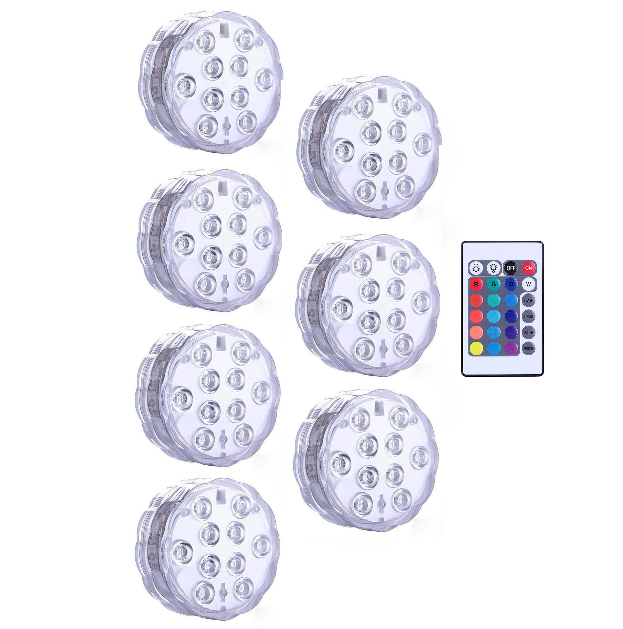 10 led piscina lâmpada de luz submersível rgb ip68 controle remoto à prova dwaterproof água luzes subaquáticas lagoa natação decorativa: 1 controller 7 Lamp