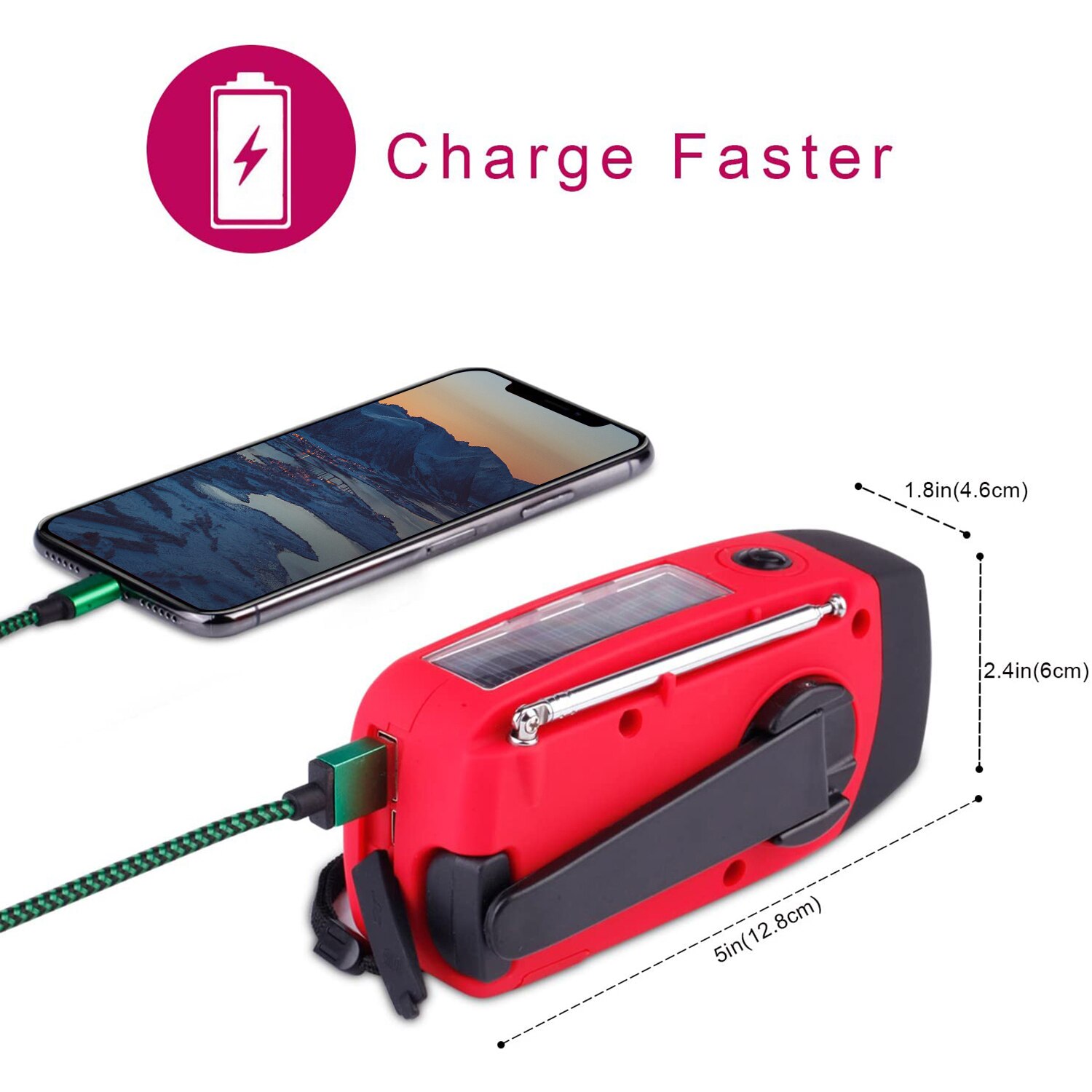 Solar Radio Emergency Radio AM/FM/WB Weather Radio Hand Crank Radio with 3 LED Flashlight 1000 MAh As a Phone Power Bank