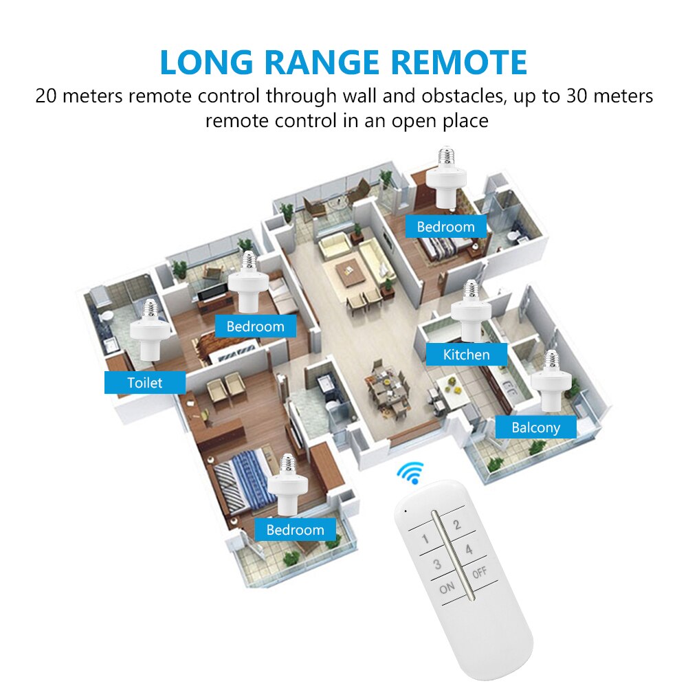 1/2/3/4 * E27 Wireless Remote Control Light Lamp base oN/off Switch Socket Holder 20M Range RC Smart Device 110V 220V