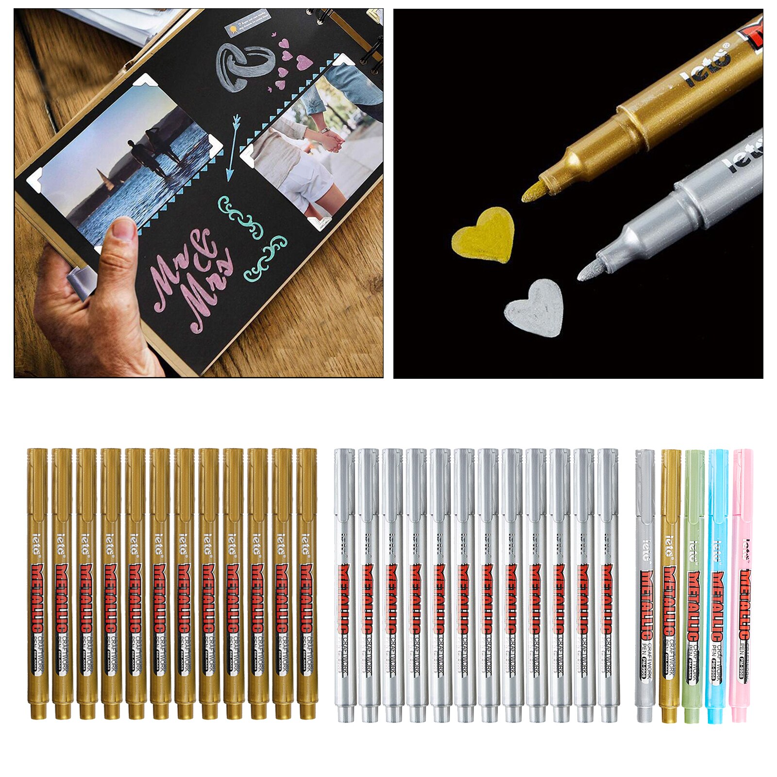 5/10x Paint Marker Pens Permanent Drawing Metallic Gold Silver Waterproof Marker Pens for Metal,Glass,Stone,Black Paper,Fabric