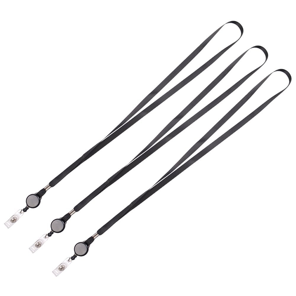 Black Color Retractable Lanyard Neck Strap Band for Business ID Badge Card Holders (3 Pcs black)