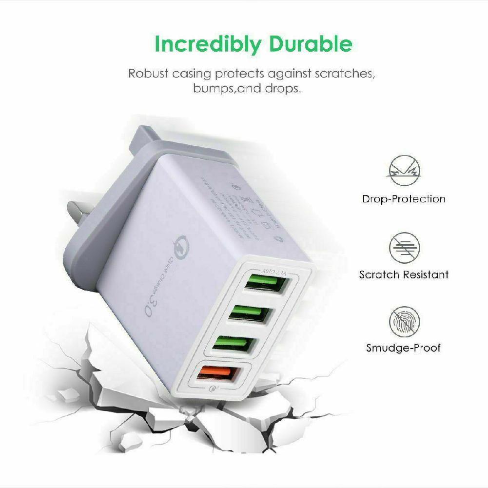 Quick Charge 3.0 USB Charger Wall Charger UK Plug 3A Multi Port Fast Charging Adapter For Samsung Huawei Xiaomi
