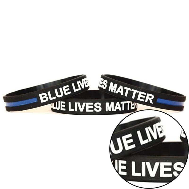 ! Pulseras de goma de silicona de línea azul y negra fina, pulseras de estilo policial Lives Matter,