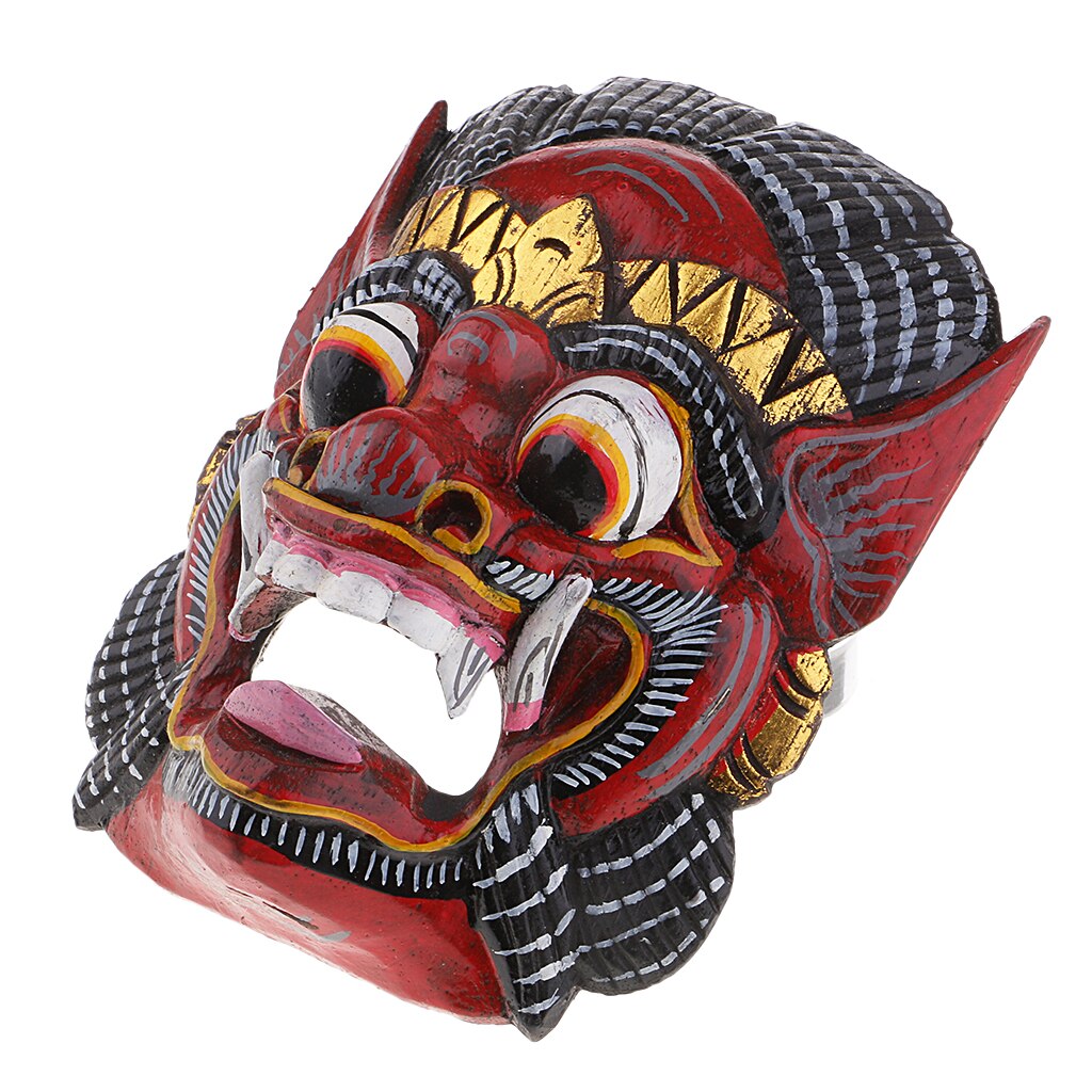 Collectibles Thailand Wooden Hand Carved Facial Mask Wall Hanging Art: Red