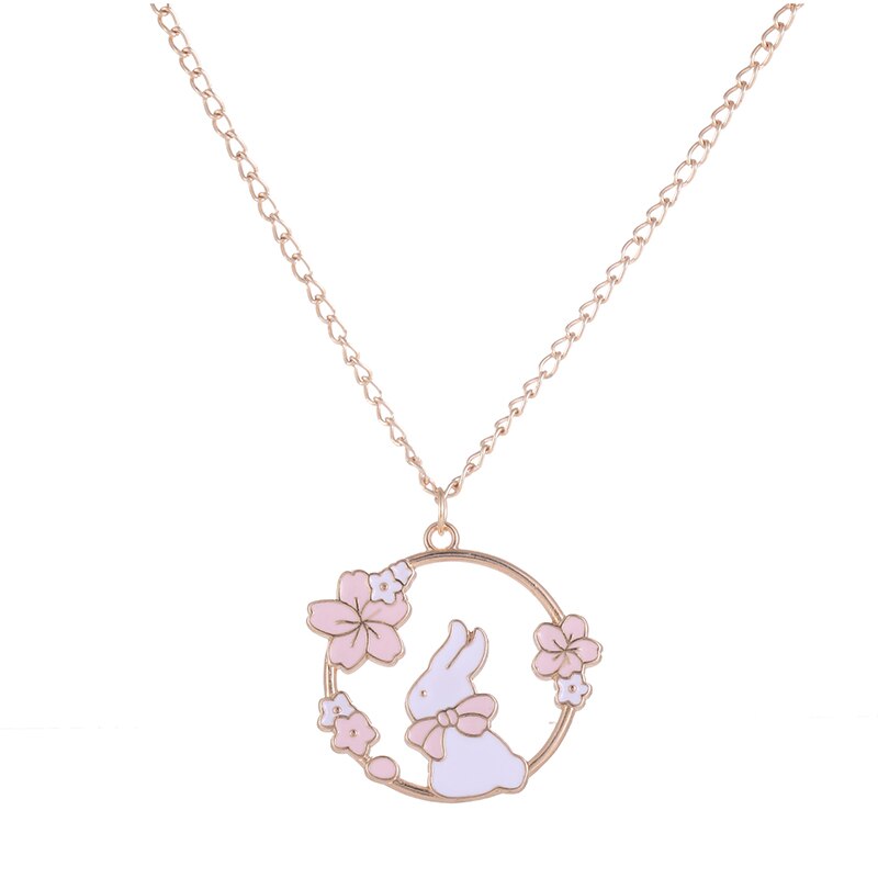 créative Sakura lapin chat collier mignon dessin animé guirlande pendentif dames bijoux accessoires colliers rose