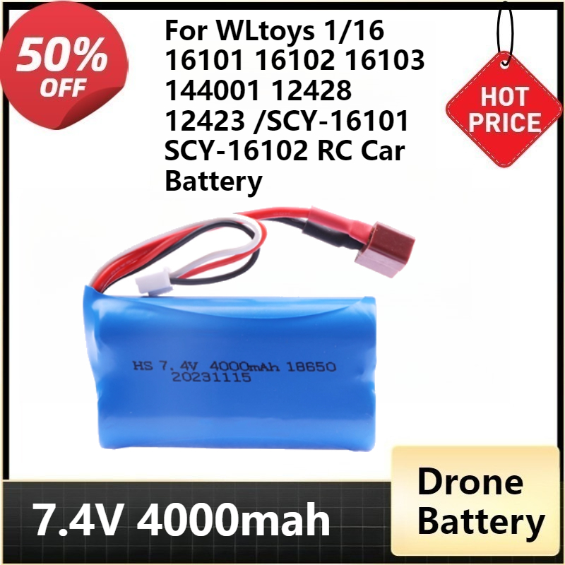 18650 T plug 2 S Voor WLtoys 1/16 16101 16102 16103 144001 12428 12423/SCY-16101 SCY-16102 RC Auto 4000 mAh 7.4 V Li-Ion Batterij