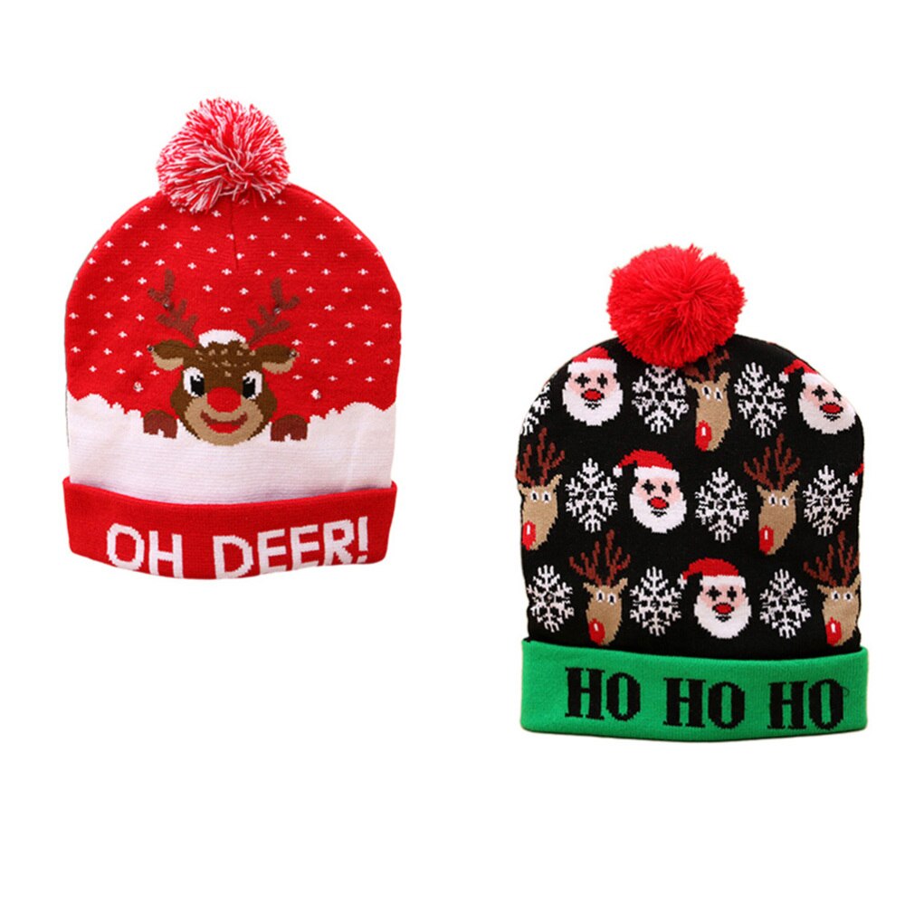 2 Stuks Mooie Goede Kerst Beanie Verlichting Cap Gebreide Hoed Gloeiende Hoed Voor Party Volwassenen Kinderen: As Shown 1