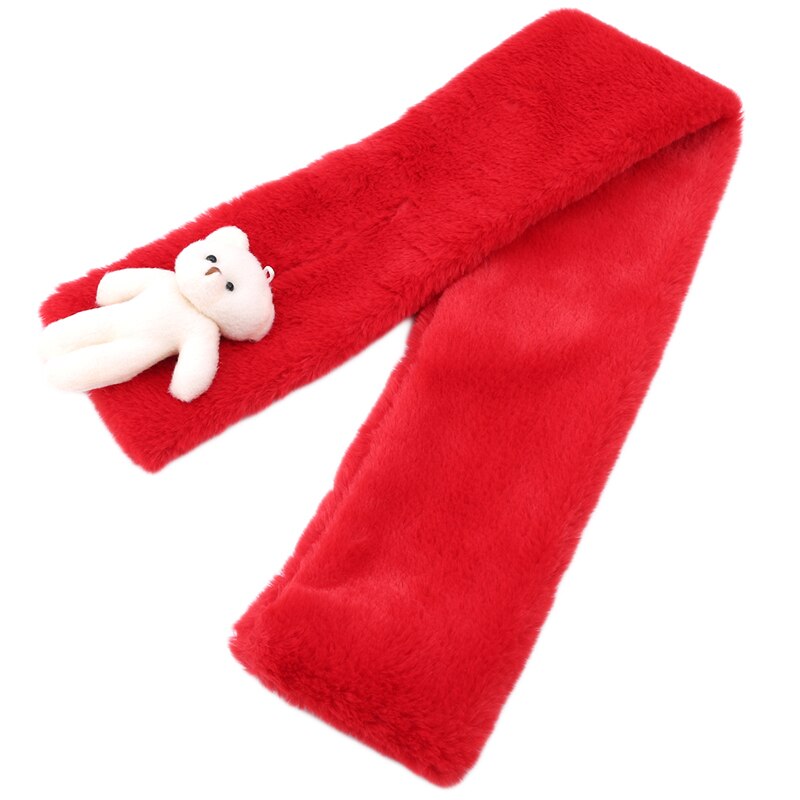 Efterår vinter efterligning kanin hår børnetørklæde baby drenge piger plys lille bjørn hals varme tørklæder ren farve: Rød