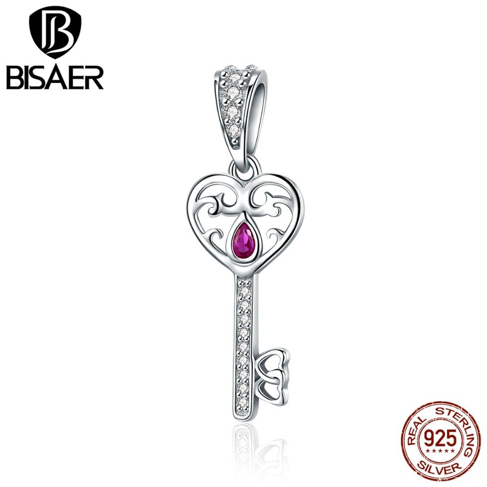 Hart Sleutel Echt 925 Sterling Zilveren Sleutel Van Hart Charms Crystal Cz Hanger Kralen Fit Voor Armbanden Diy Sieraden Maken ECC791