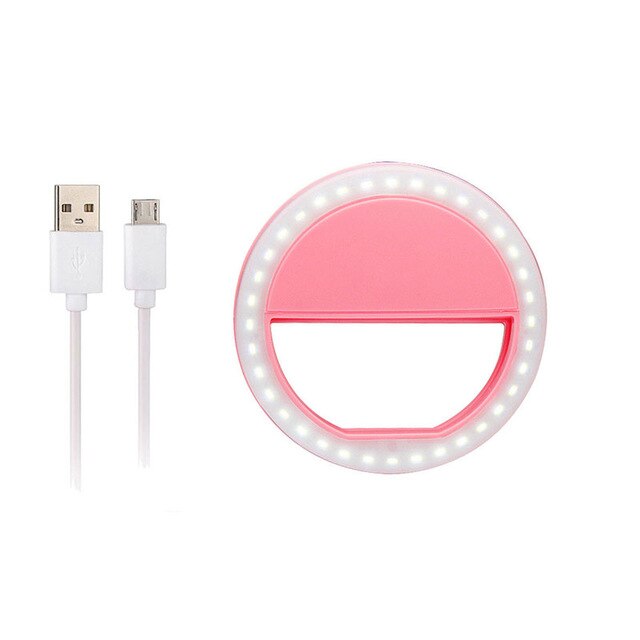 Usb Charging Selfie Ring Led Phone Clip Light Lamp Mobile Phone Lens LED Selfie Lamp Ring Flash Lenses For Iphone Samsung Huawei: Pink