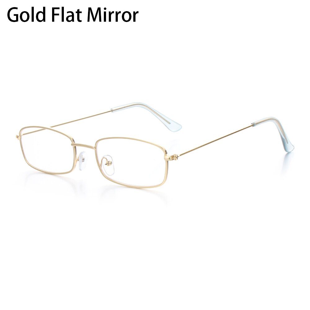Unisex små retro nuancer rektangel solbriller farverige  uv400 metalramme klar linse solbriller briller til mænd kvinder beskyttelsesbriller: Fladt spejl i guld